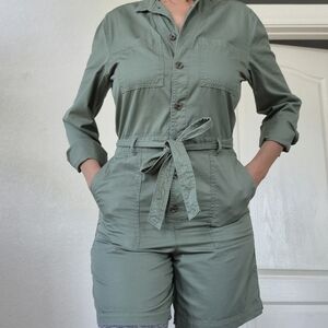 GAP Olive Utility Cotton Jumpsuit 8 Tall